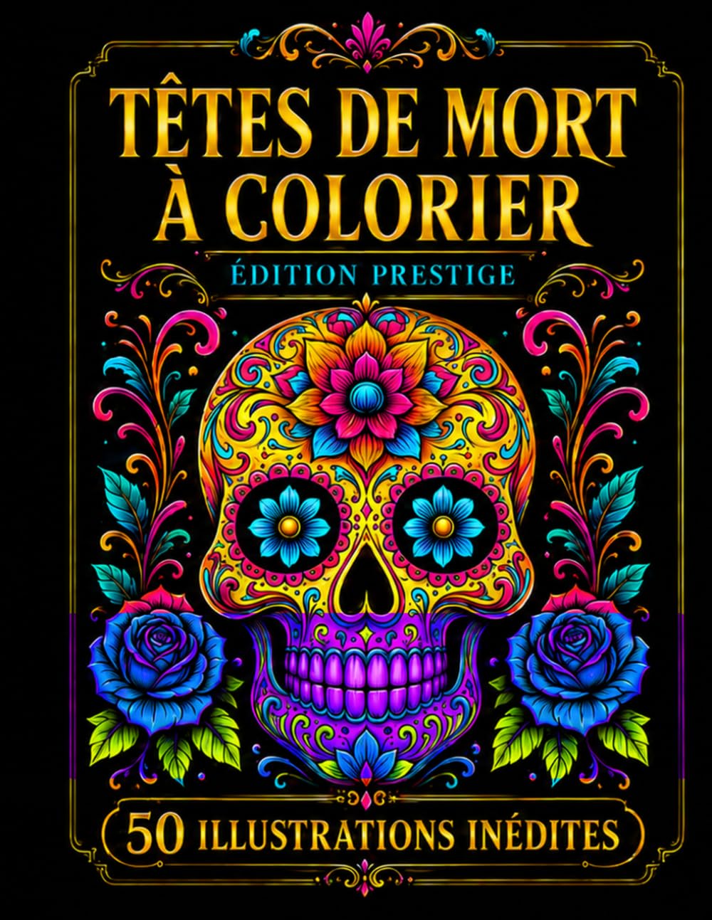 Têtes de Mort à Colorier pour Adultes: Édition Prestige — 50 illustrations détaillées de crânes décoratifs, fleurs et motifs inspirés du Día de los ... pour favoriser l’encadrement décoratif !