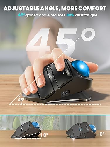 Vista 2 de Ratón trackball inalámbrico, ratón ergonómico Bluetooth recargable para computadora, ratón retroiluminado con bola rodante para pulgar para laptop