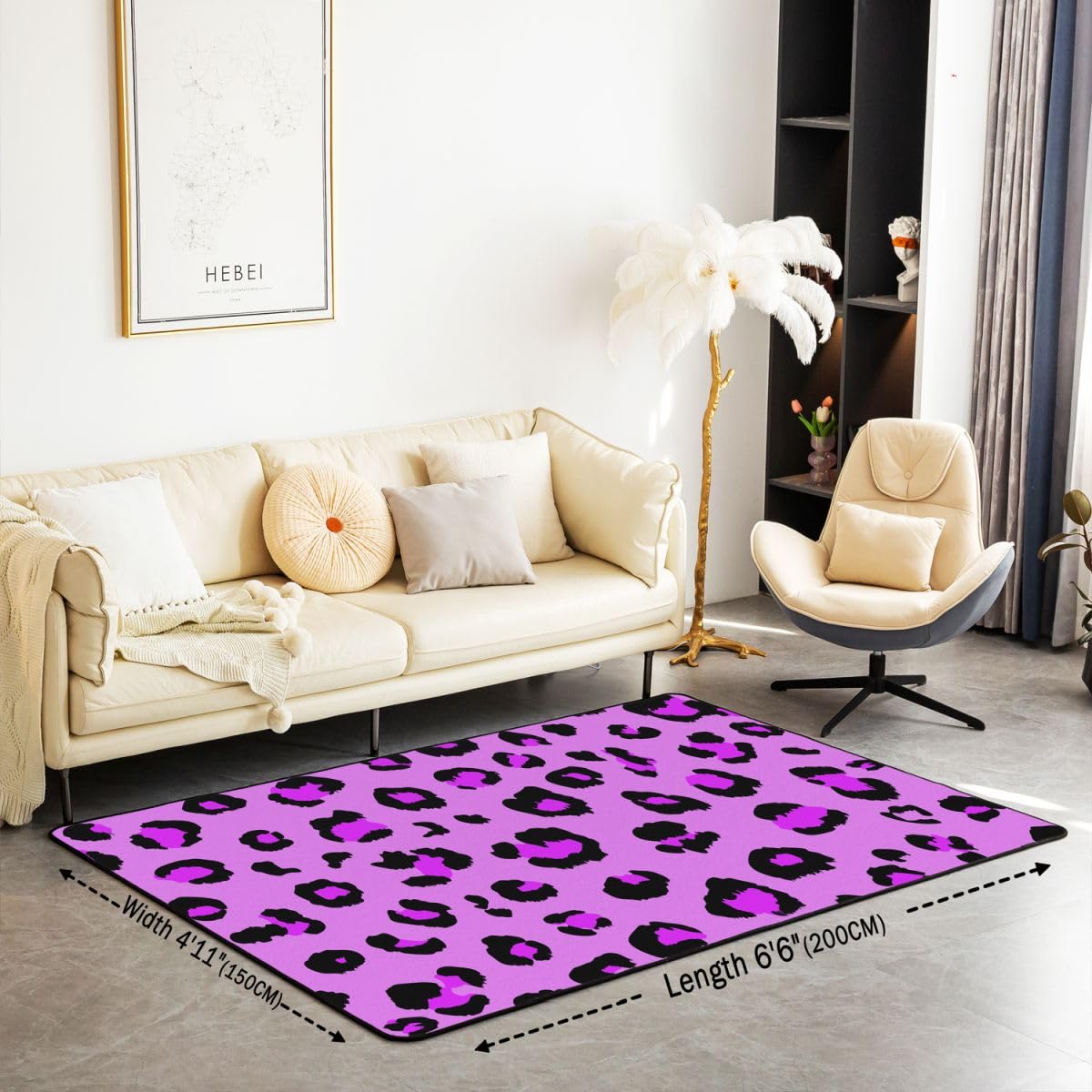 Homewish Dywaniki geometryczne 100 x 150 cm - gepard dywan do salonu imitacja dżungli zwierzę nadruk nie gubi włosia dywan lampart paski afrykański fioletowy duże dywany