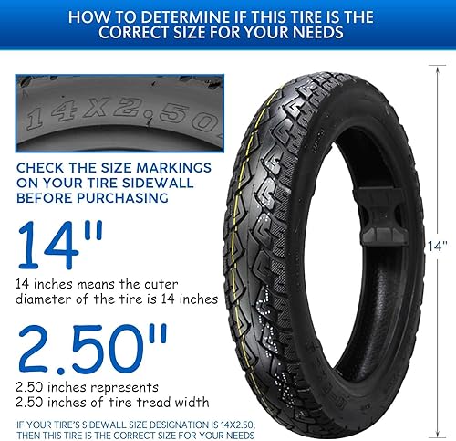 Miniatura 2 de Neumático Ebike de 14 x 2.50 con diseño resistente  Neumático sin cámara de 14 pulgadas 14 2.50 para neumáticos de scooter eléctrico, banda de