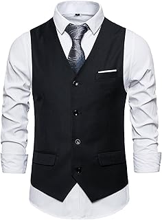 Men's Lightweight V-Neck Waistcoat Business Wedding Dress Vest Suit Slim Fit Herringbone Casual Vests