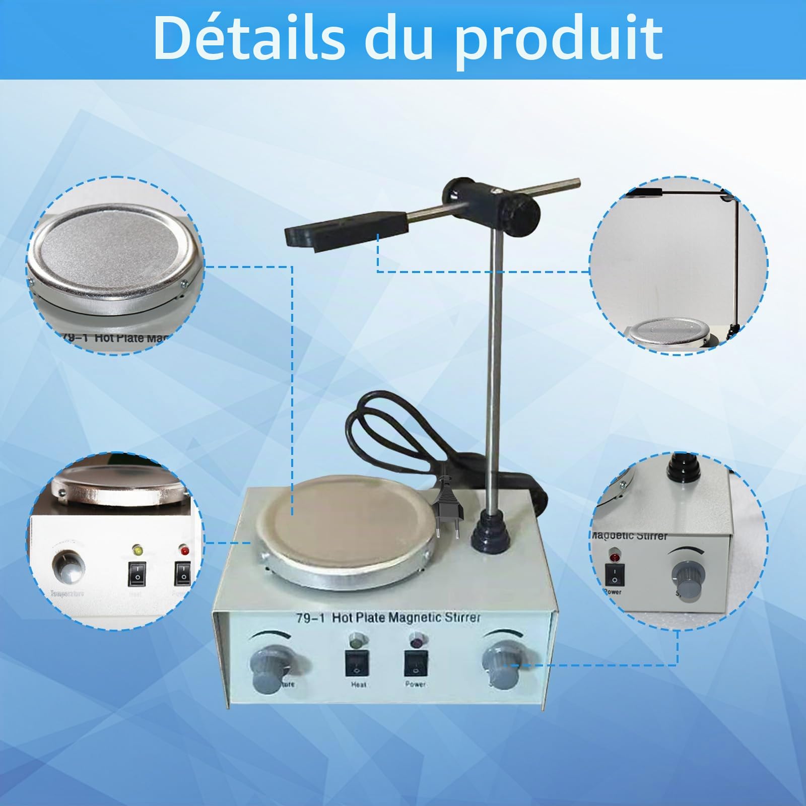 Agitateur Magnétique, Plaque Chauffante Laboratoire Agitateur Magnétique équipement 300W Avec Plaque Chauffante 0-2200 Tr/Min Avec Support Pour Mélanger Liquides Dans Le Laboratoire Tige D'agitation