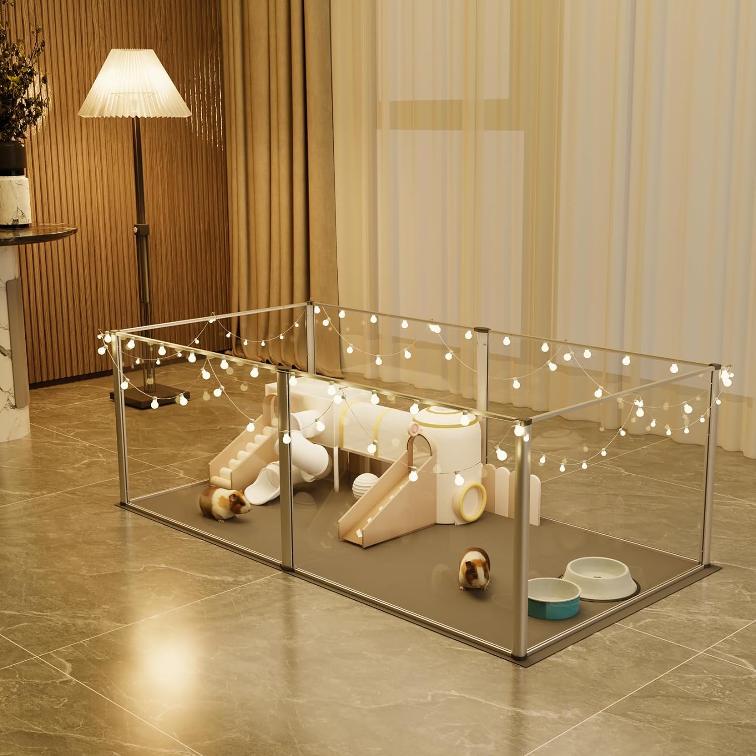 BingoPaw Jaula para Animales Pequeños Parque Paridera Conejos Hamster con Suelo de PVC Impermeable Accesorios Cobayas Casa Mascotas Interior Corral Cerca Transparente Acrílico con Marco Alumnio