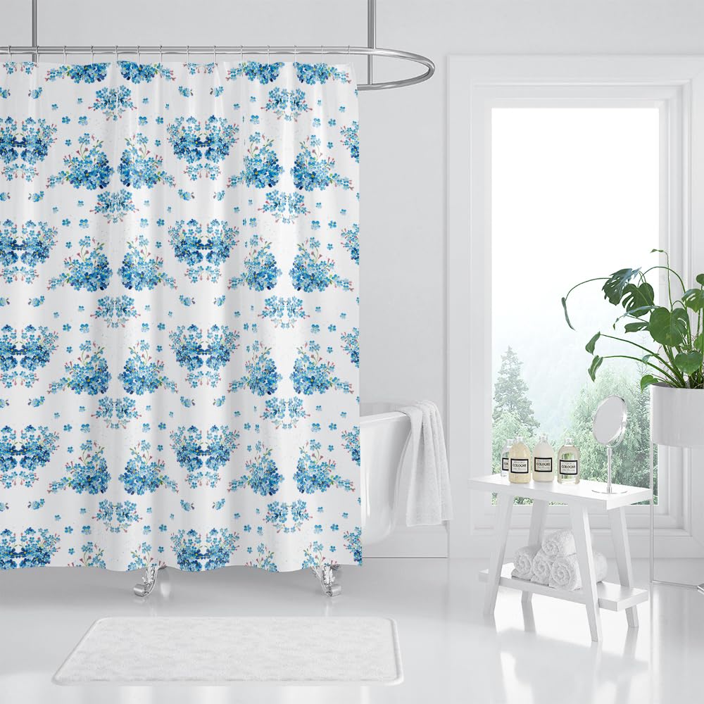 Cortina de Ducha Flor Azul Elegante Cortina Ducha Antimoho Impermeable Lavable Poliéster Tela con 12 Ganchos Bañera Cortinas de Baño para Familiar Dormitorio Hotel(180x220cm)