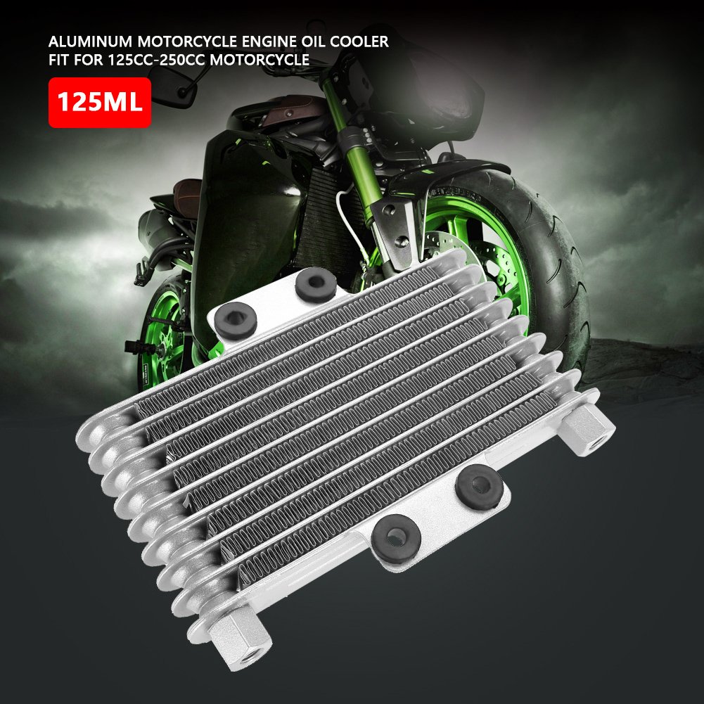 KIMISS Ölkühler, Aluminium 125ml Motorölkühler Kühler für Dirt Bike ATV(Silber)