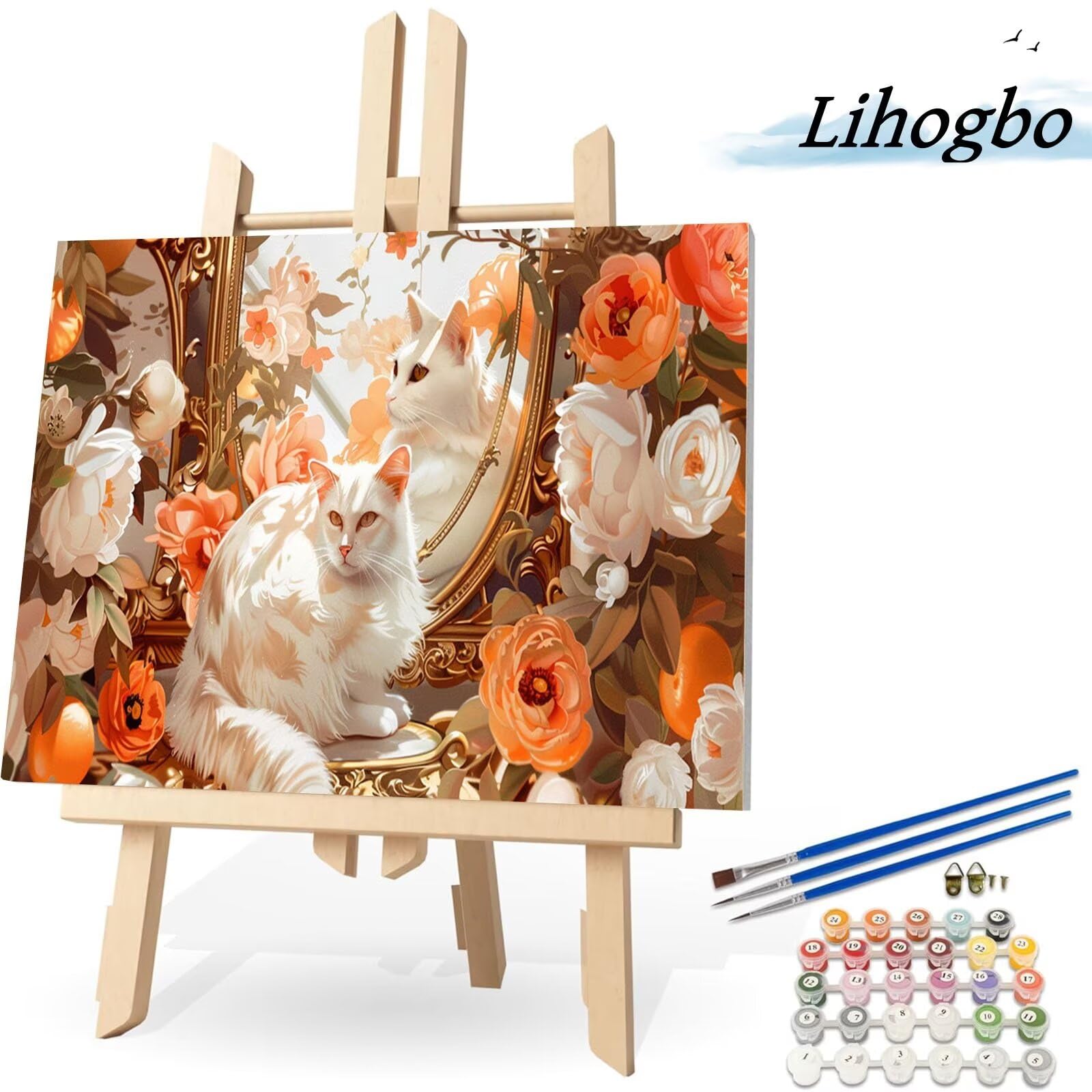 Dipingere con i Numeri Adulti, Gatto Kit di Pittura Acrilica Fai-da-Te per Adulti Principianti, 140x80cm Paint by Numbers Adulti con Pennelli Pittura a Pigmento Acrilico, Senza Cornice (Gatto Bianco)
