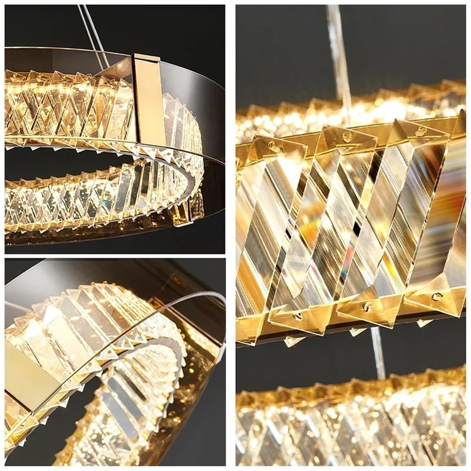 Modern Luxury Single Ring Crystal LED Pendant Chandelier Gold Frame Crystal Hanging Lighting Fixture for Living Room Dining Room