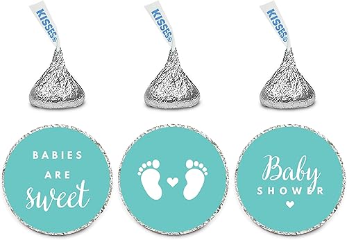 Miniatura 8 de Andaz Press Trío de etiquetas de gotas de chocolate, se adapta a besos, baby shower, azul bebé, paquete de 216