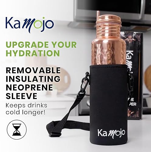 Miniatura 4 de Botella de agua de cobre para beber, vaso de cobre 100% puro martillado con tapa a prueba de fugas, funda aislante extraíble y pajilla, taza