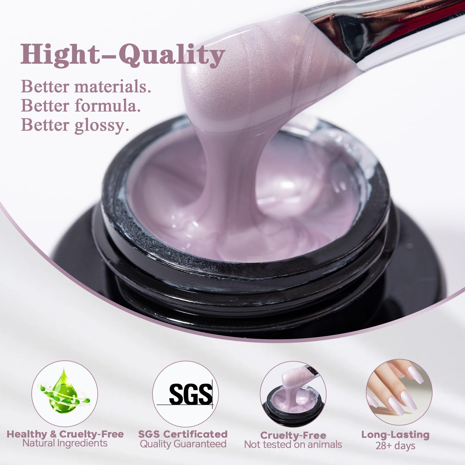 ADHERE Serie Perla 7pz, 2 gel perlati da 5g + 3 polveri cromate + 1 polvere cromata effetto specchio viola scuro per unghie + 1 glitter, Finitura perlata scintillante, lucentezza metallica a specchio
