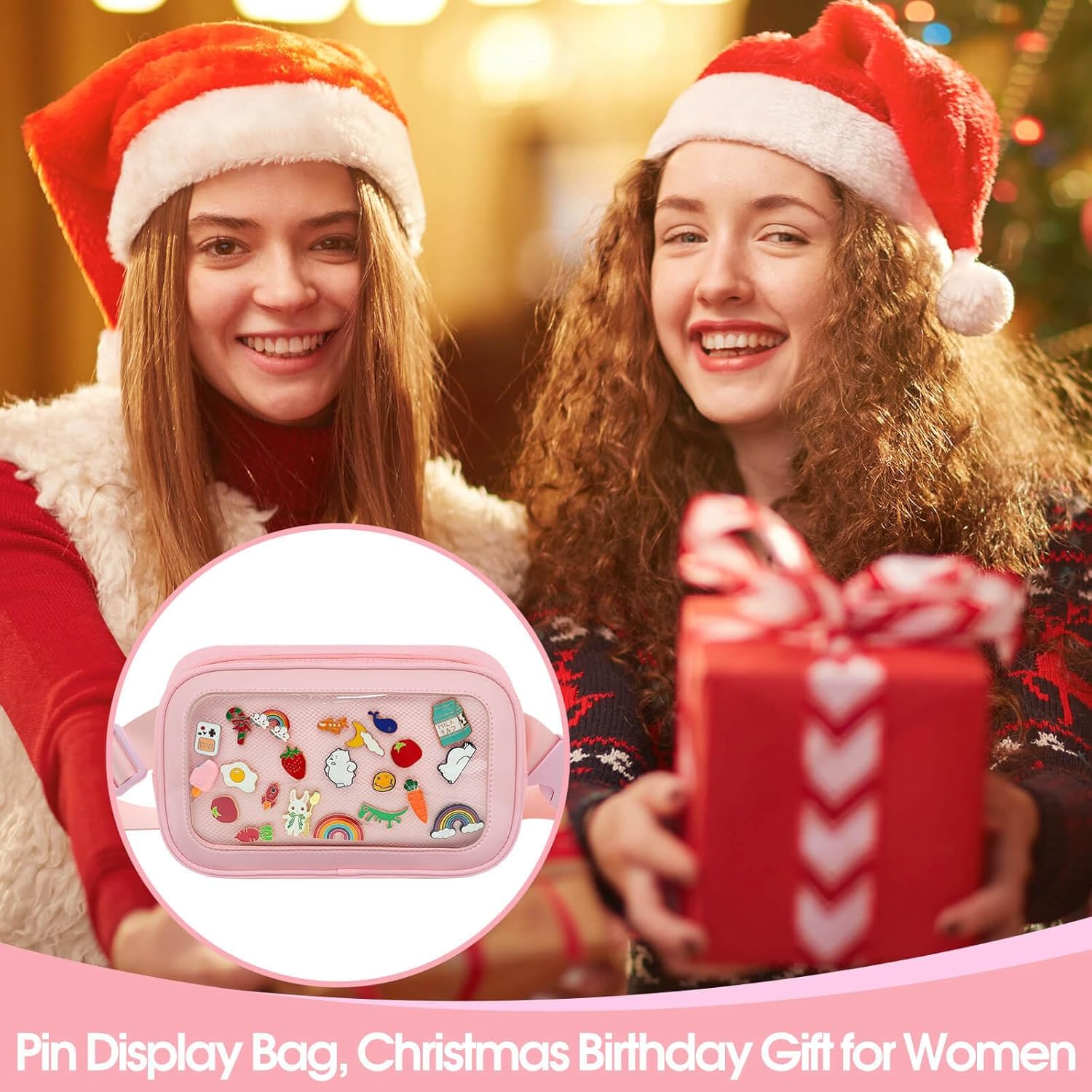 PainZieteg Pin Bag Fanny Pack, Ita Bag Storage Pin, Pink Crossbody Belt Bags for Women Girls Gifts, Pins Display for Sports Memorial Travel Brooches(No Pins Included)