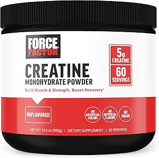 Force Factor Creatine Monohydrate, Creatine Powder for Muscle Gain, More Strength, and Faster Workout Recovery, Clinically Studied Micronized Creatine 5g Dose Per Serving, Unflavored, 60 Servings