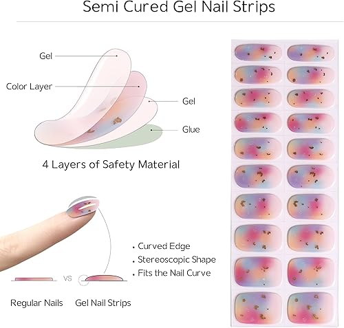 Miniatura 8 de Ekkyo In Tiras de uñas de gel semicuradas, resistentes al astillamiento, calcomanías de uñas de gel fáciles de usar, 20 unidades de larga duración,