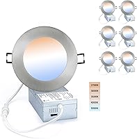Vista 9 de Iluminación LED empotrable prémium de 4 pulgadas, 5 CCT, ajustable, regulable, empotrable, lámpara de techo con caja de conexiones, 2700-5000K, 9W
