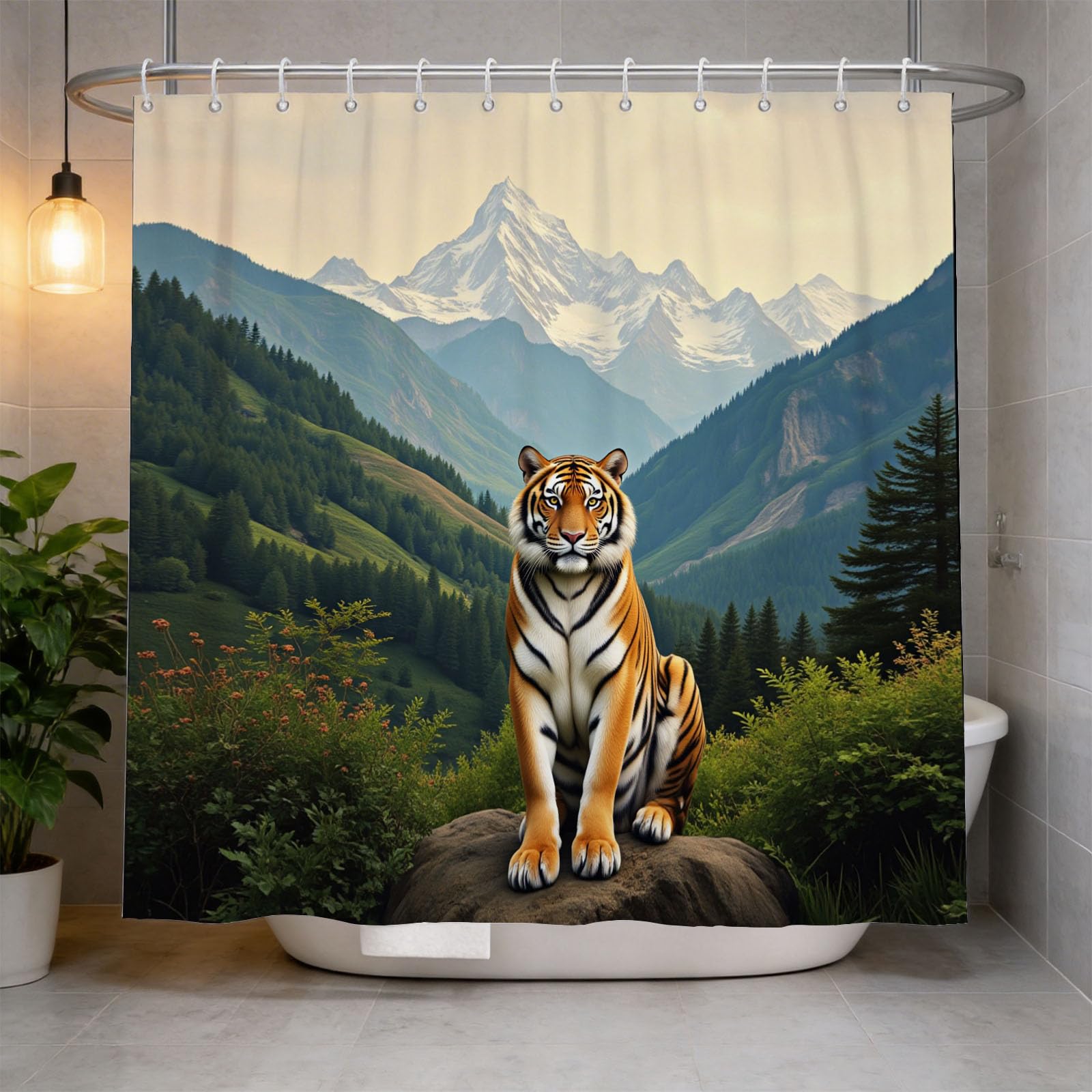 Hongduo 3D Tiger Animal Shower Curtain for Stalls Bathtubs Wildlife Bathroom Decor Shower Curtain Set Polyester Fabric Waterproof 200x200cm/79X79 Inch with Hooks