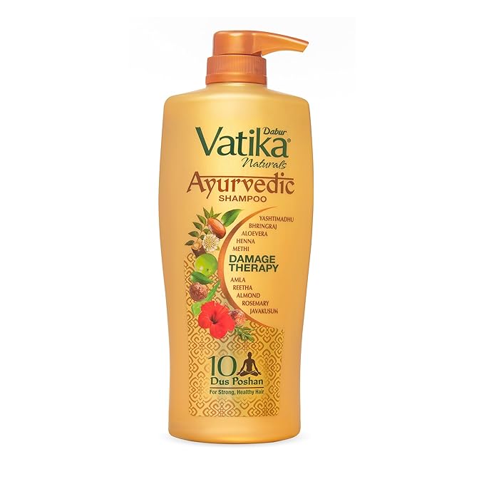 Dabur Vatika Naturals Ayurvedic Shampoo - 640 ml | 10 Natural Herb Extracts | Contains Rosemary, Aloe Vera, Amla, Almond & Bhringraj | Up to 100% Damage Repair | Everyday Shampoo for Women & Men