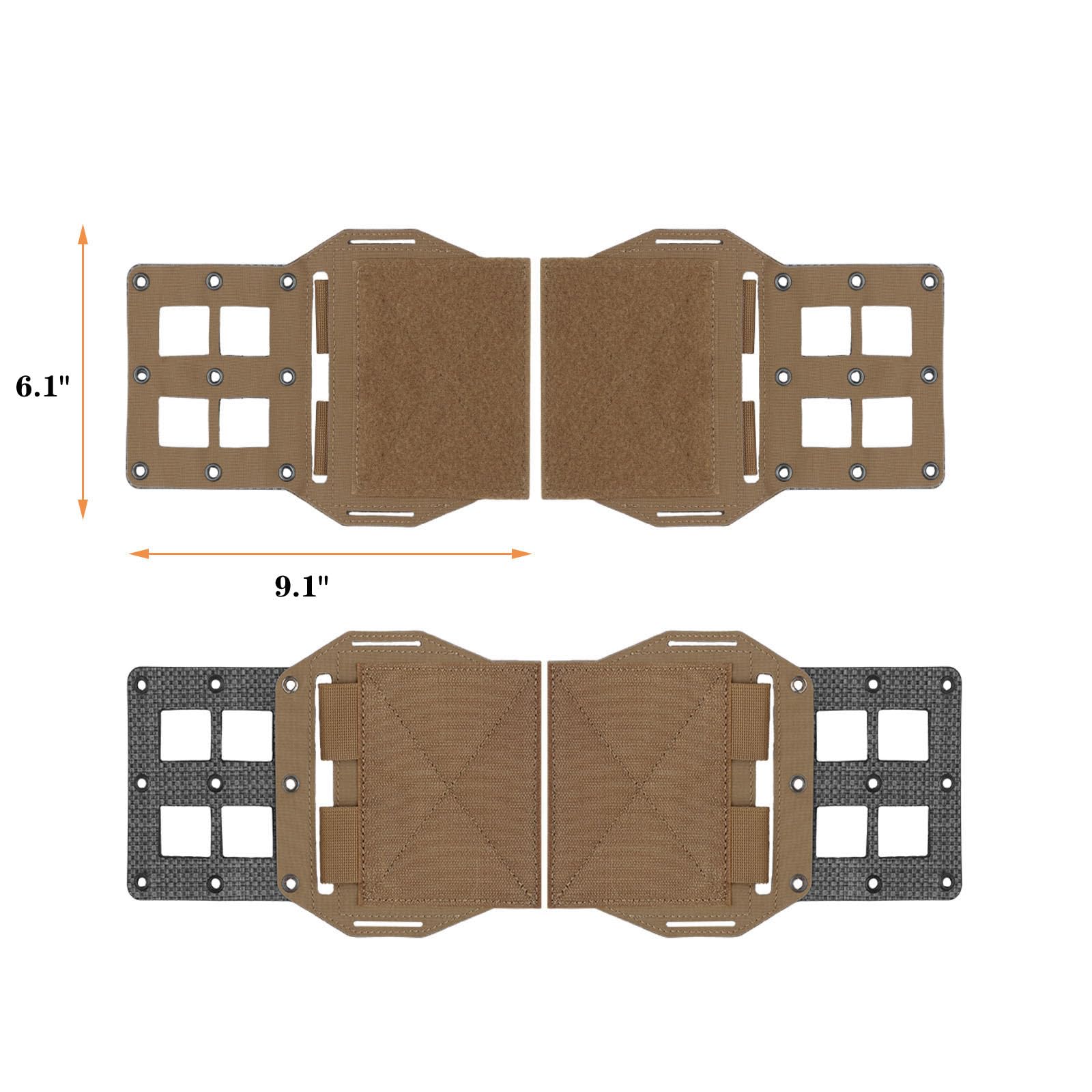 Tactical Cummerbund Extension Wing Side Molle Expander Organizer Wing with Hook and Loop Panel for Tactical Vest (Tan)
