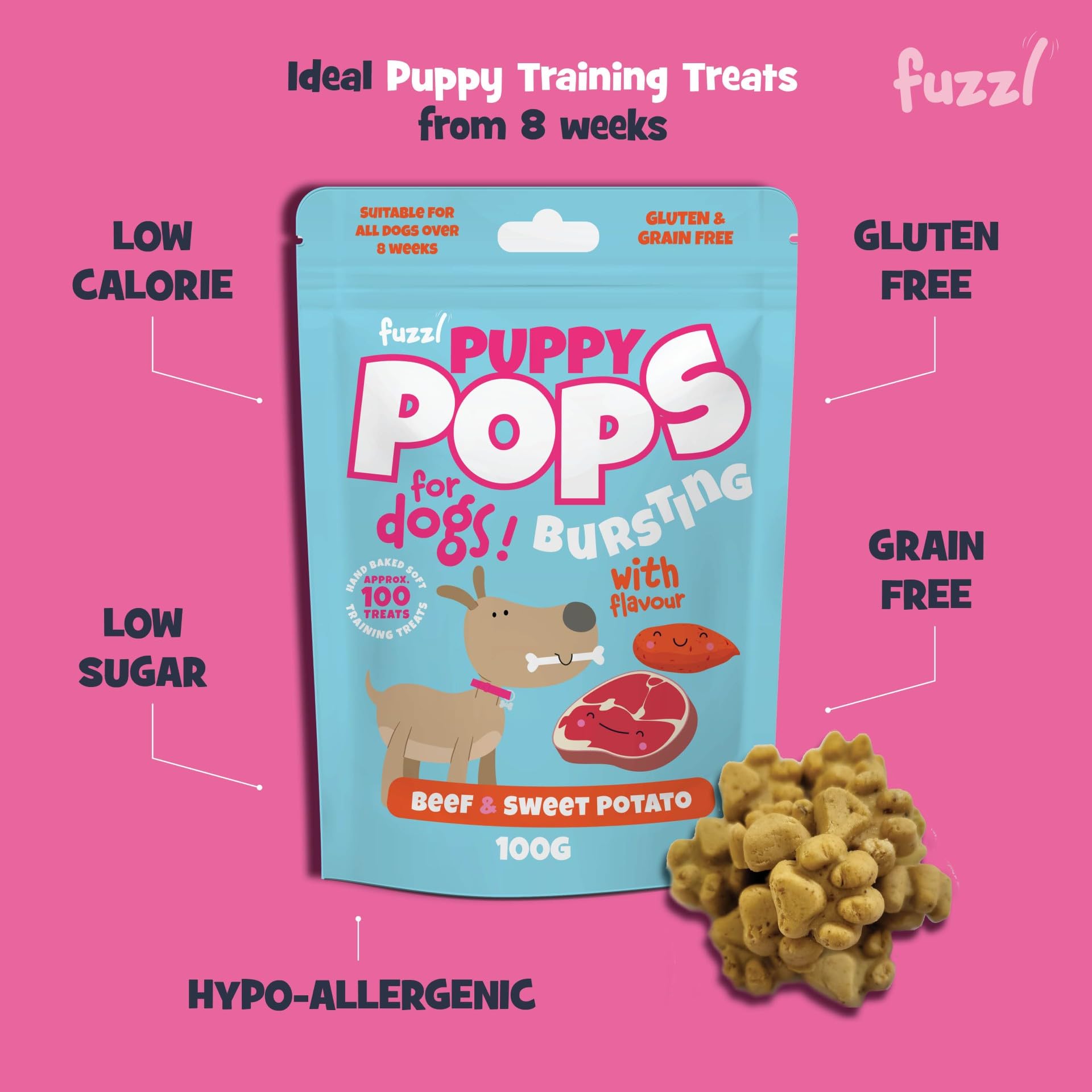 Fuzzl Puppy Pops - Variety Pack Natural Puppy Treats 6 x 100g - Soft Baked Grain Free Chews - Training Treat High Reward - Image 4