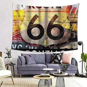 Amazon Co Jp Rosecny タペストリー インテリア 壁掛け Route 66ナンバープレート 壁飾り 家 リビングルーム ベッドルーム 部屋 おしゃれ飾り 0ｘ150cm ホーム キッチン