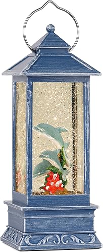 Linterna de globo de nieve, globo de nieve con purpurina giratoria, USB y batería con purpurina de delfín con temporizador, perfecta para decoración