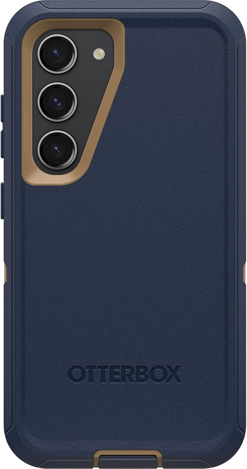 OtterBox Galaxy S23 Defender Series Case - Blue Suede Shoes (Blue), Rugged & Durable, with Port Protection, Includes Holster Clip Kickstand