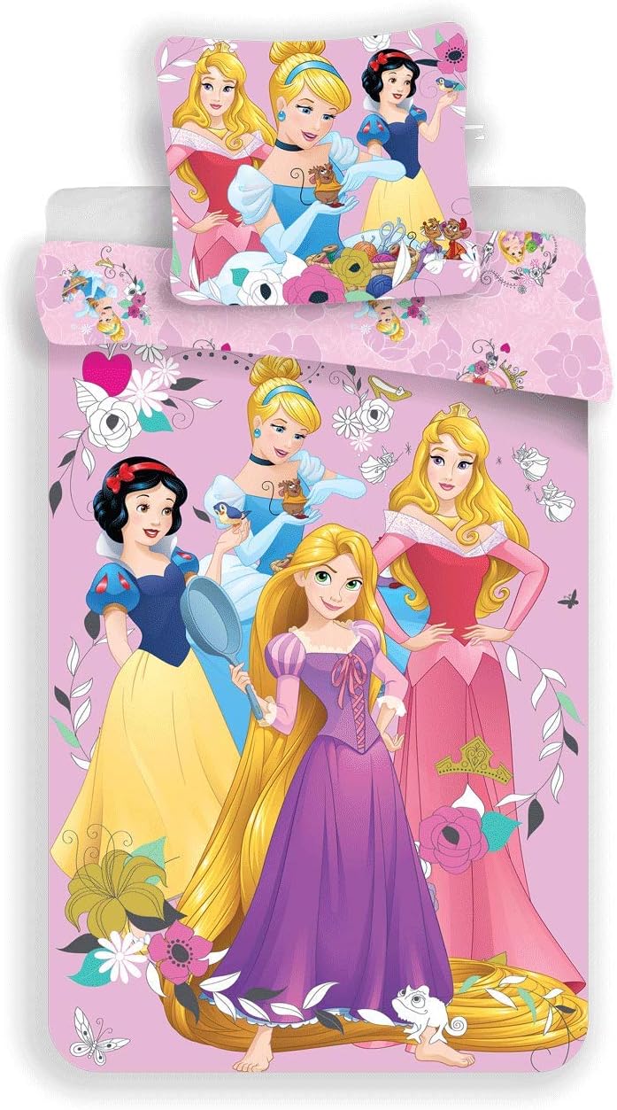 Disney Princess Children's Bed Linen Set, Duvet Cover 140 x 200 cm + Pillowcase 65 x 65 cm, Cotton