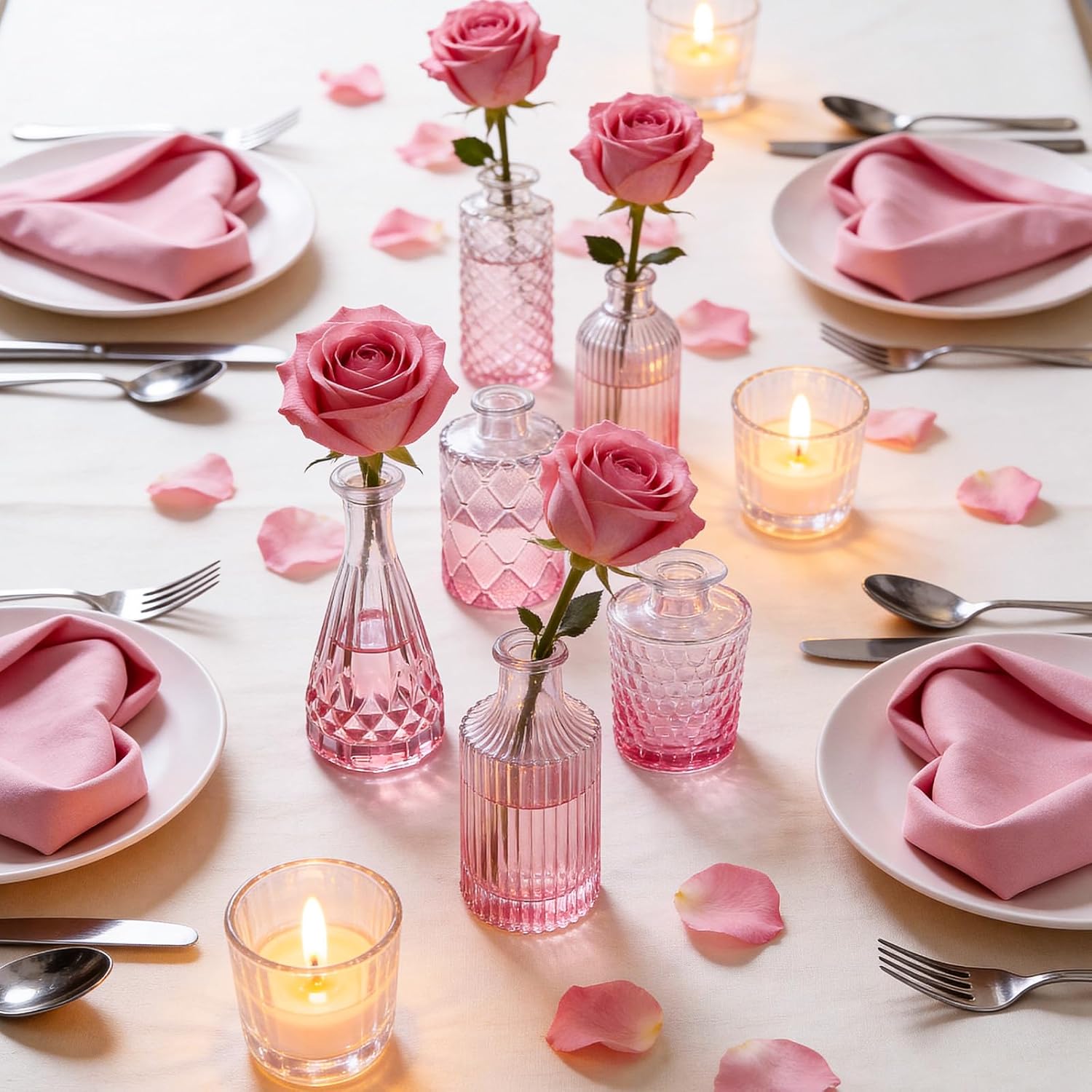 Valentine's Day Glass Pink Bud Vases Set of 12, Mini Flower Valentine Vase for Centerpieces, Small Vases in Bulk for Wedding Decorations, Vintage Vase for Table, Home Décor - Image 3