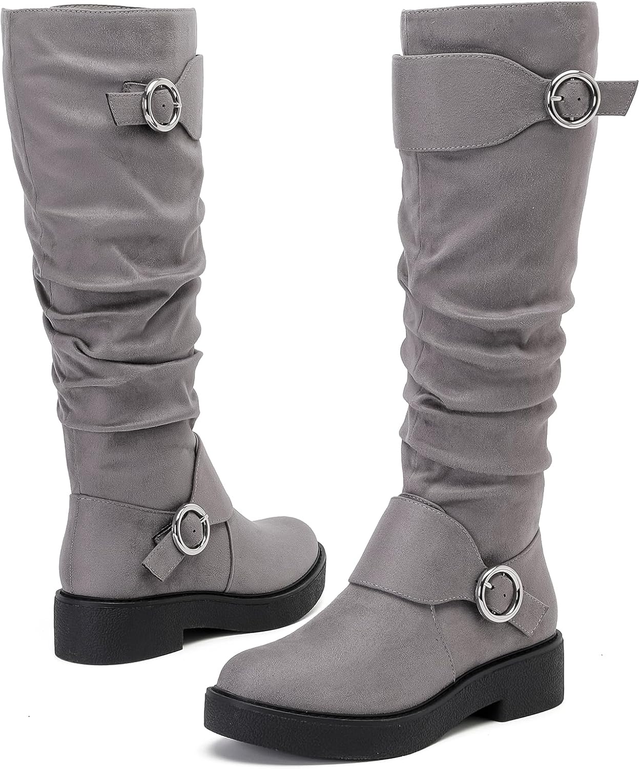 Women's Slouchy Knee High Boots Comfortable Wide Calf Platform Flat Tall Boot Stylish Round Toe Fall Winter Casual Boots for Women. - Image 2