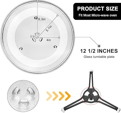 Miniatura 4 de Plato giratorio de vidrio para microondas de 12.5 pulgadas compatible con plato de vidrio para microondas GE - Reemplaza la bandeja de vidrio para