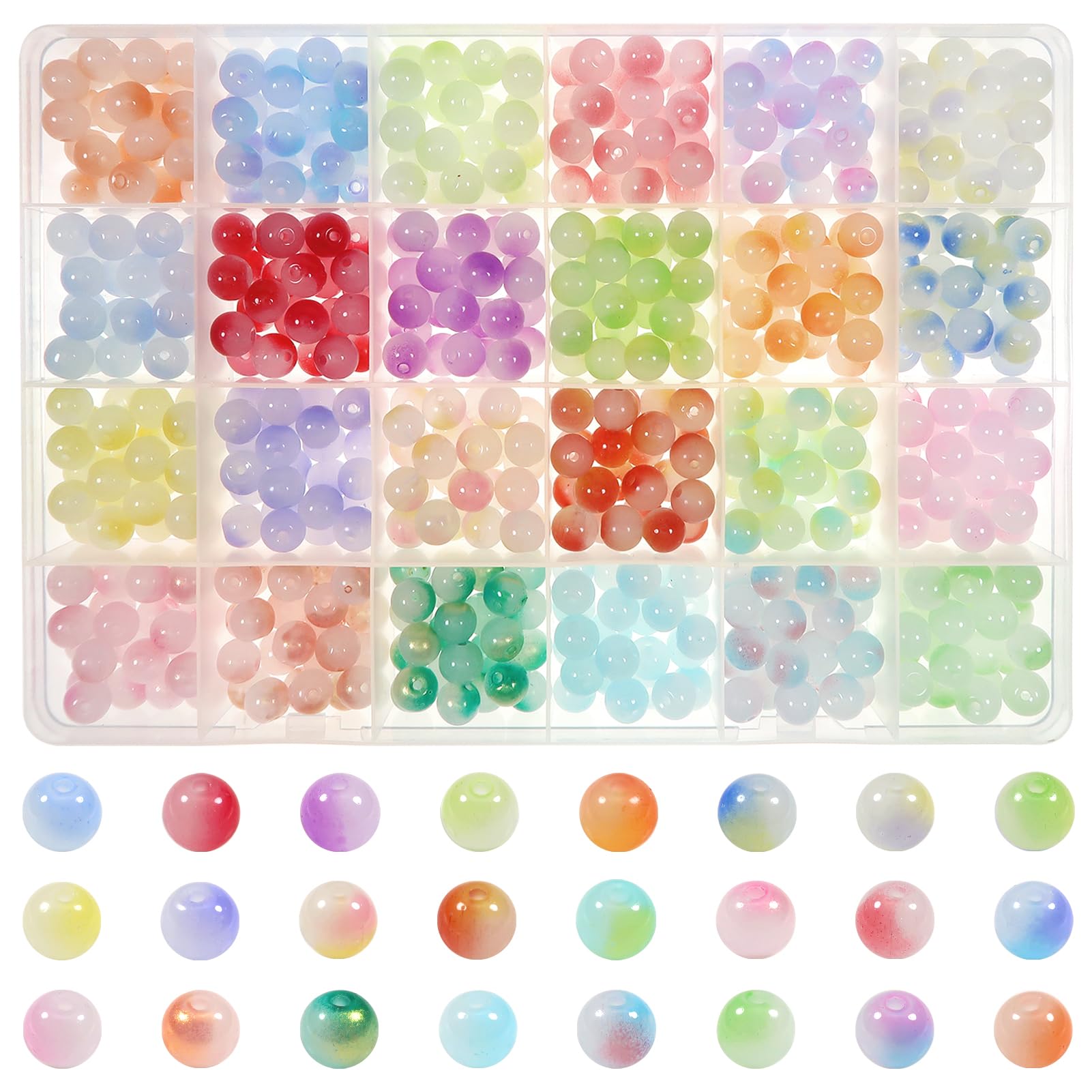 TOAOB 600pcs Glass Beads for Jewelry Making 24 Colors 8mm Round Crystal Beads Gradient Gemstone Beads Bracelet Making Kit for Necklace Jewelry Making and DIY Crafts