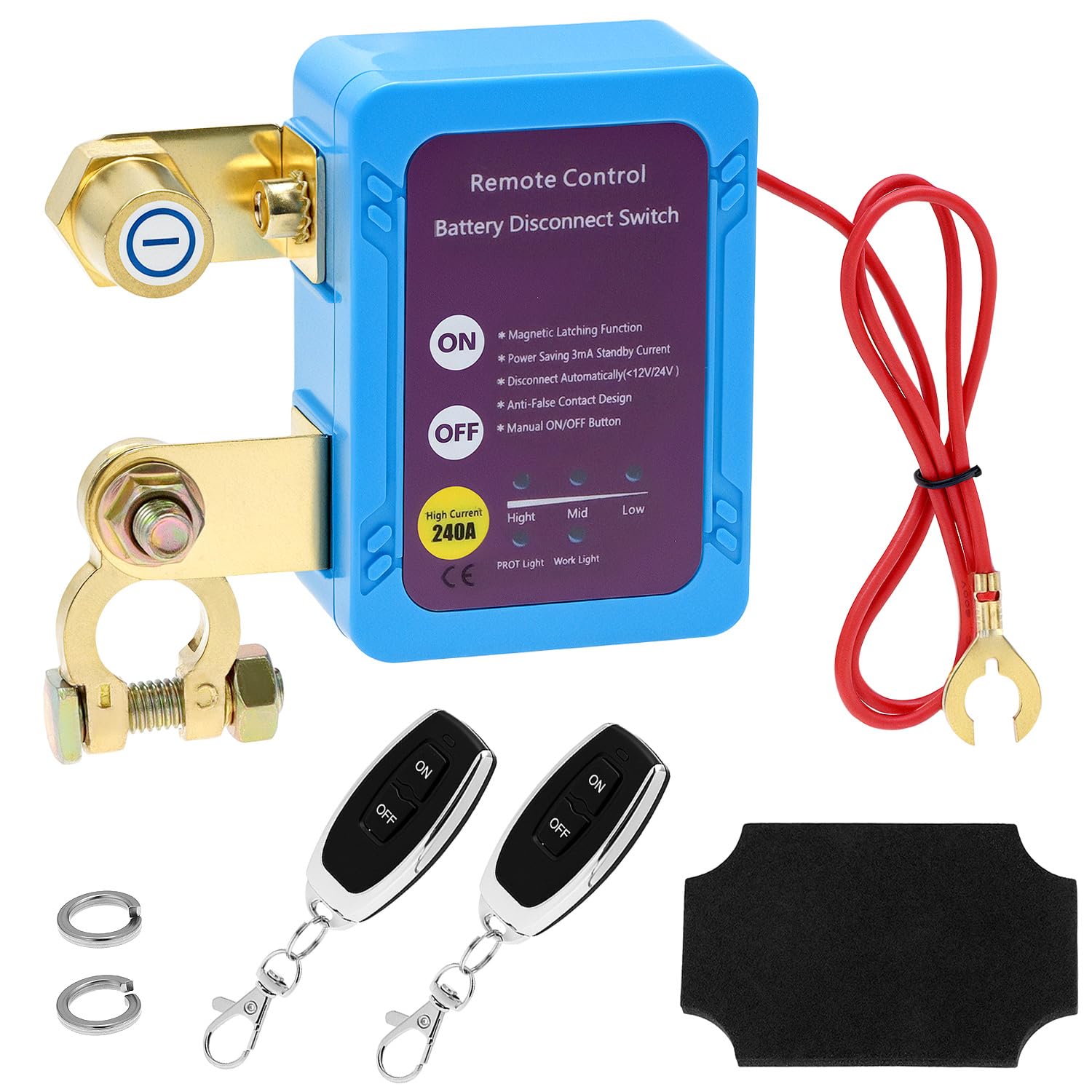 QWORK® Odłącznik akumulatora samochodowego, 12 V, 240 A, bezprzewodowy, zdalnie sterowany wyłącznik akumulatora, do samochodów, ciężarówek, kamperów