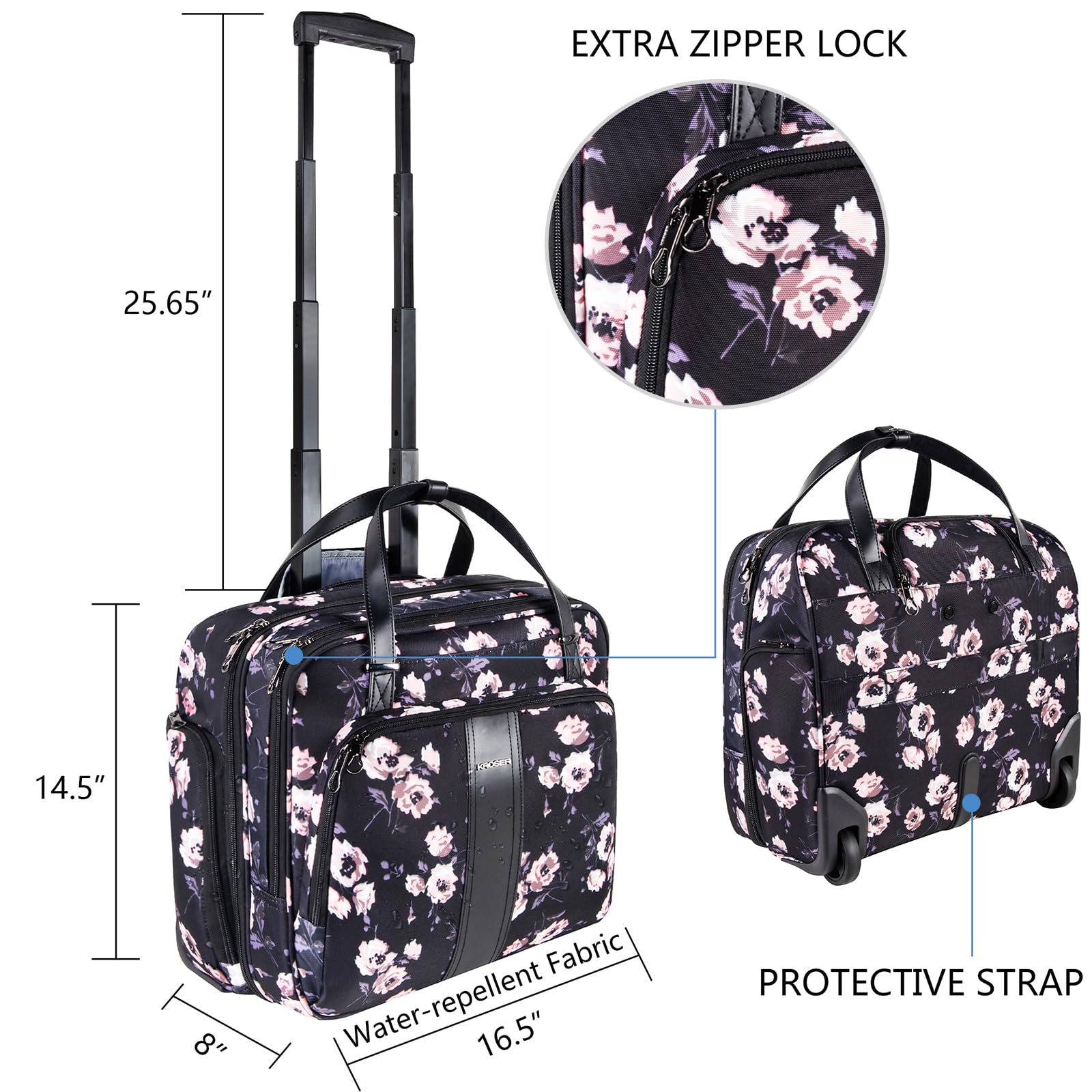 KROSER Trolley Business Laptop Case Laptoptasche Rollkoffer mit Rädern Bis zu 15,6 Zoll Laptop wasserdichte Übernacht-Rolltasche mit RFID-Taschen für Reisen/Schule/Männer/Frauen MEHRWEG