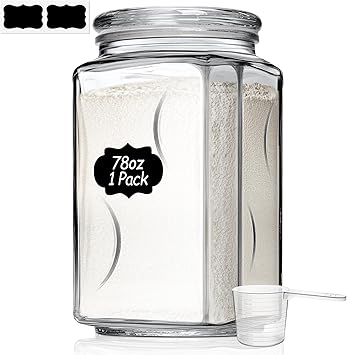 ComSaf 78oz Large Glass Storage Container with Airtight Lid, Thick Square Flour and Sugar Jar for Pantry Organization, Wide Mouth Glass Canister for Rice, Pasta, Cereal, Laundry Detergent
