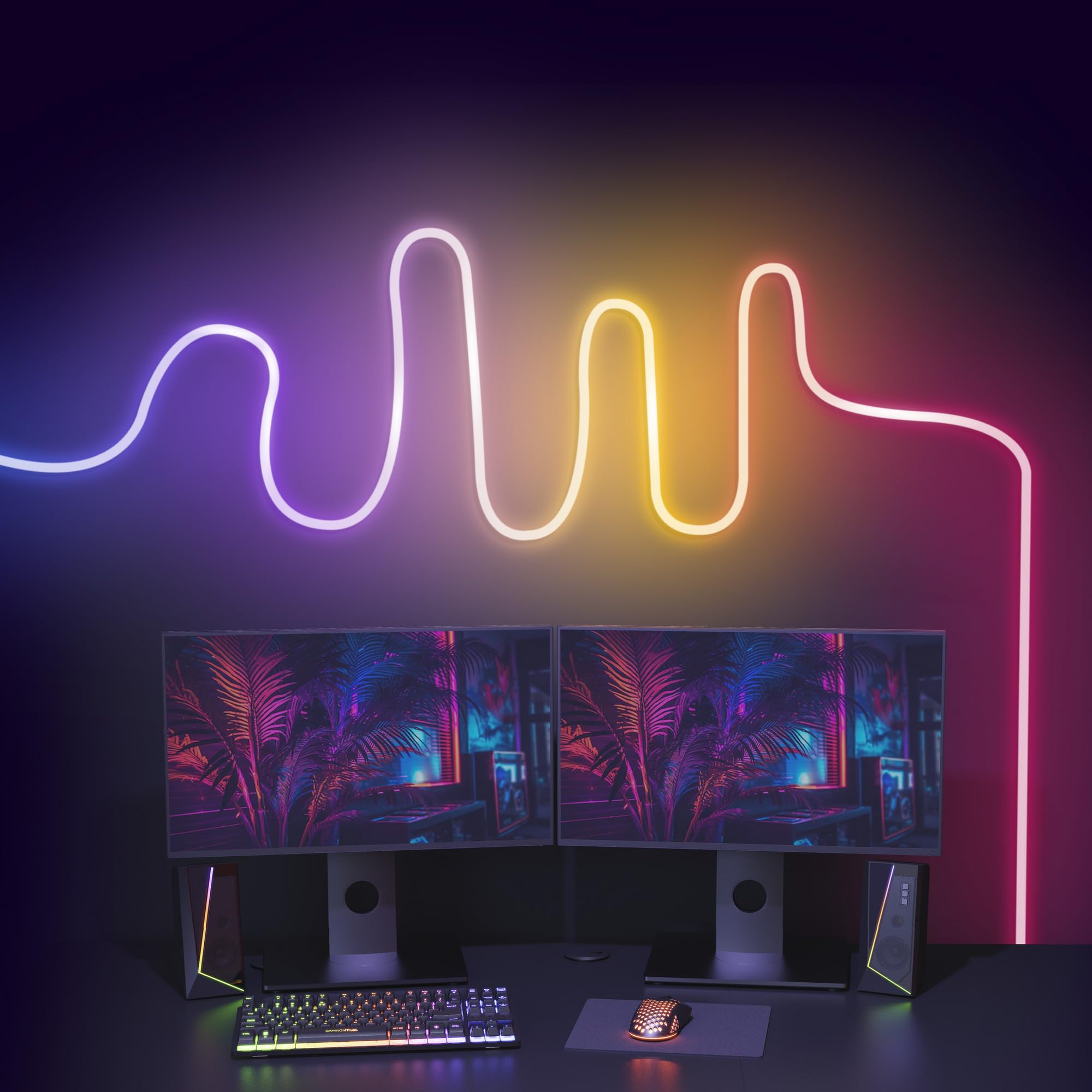 Trust Gaming GXT 904 Vybz Striscia Led Personalizzabile, Led Flessibile 5m con 44 Modalità Di Illuminazione, Sincronizzazione Musica, Applicazione, Neon LED RGB per Camera, Accessori Gaming Room