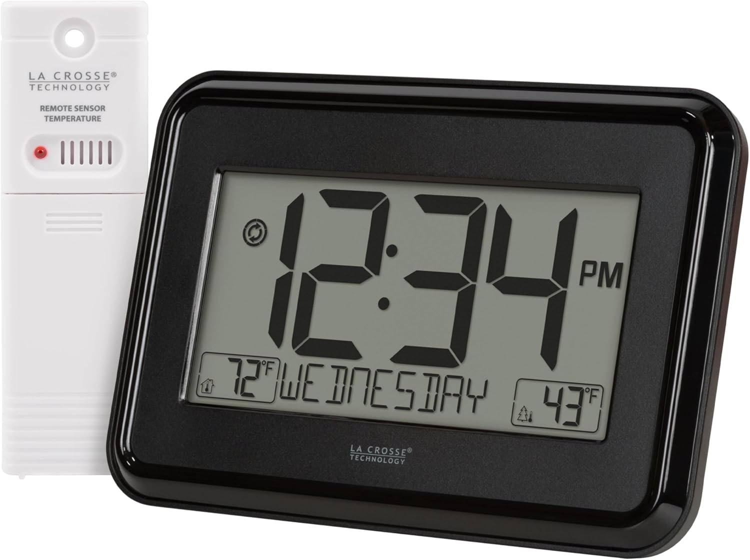 La Crosse Technology 513-1412 Black Digital Wall Clock with Indoor & Outdoor Temperature