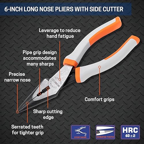 Miniatura 3 de Alicates de punta larga de 6 pulgadas - Alicates de alto apalancamiento - Alicates con resorte para cortar, sujetar y pellizcar