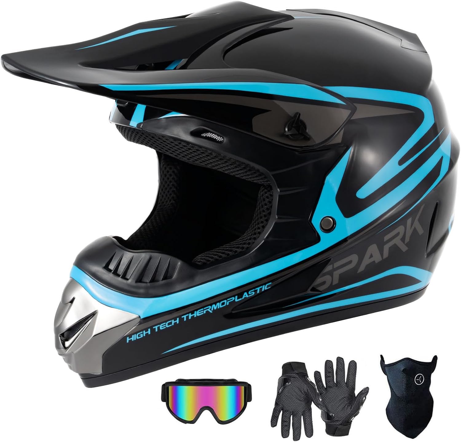 SanQing Youth Kids Motorcycle Dirt Bike Helmet,DOT Approved Full Face Motocross Helmet for ATV UTV Four Wheeler MX Offroad Street with Gloves,Goggles,Face Shield