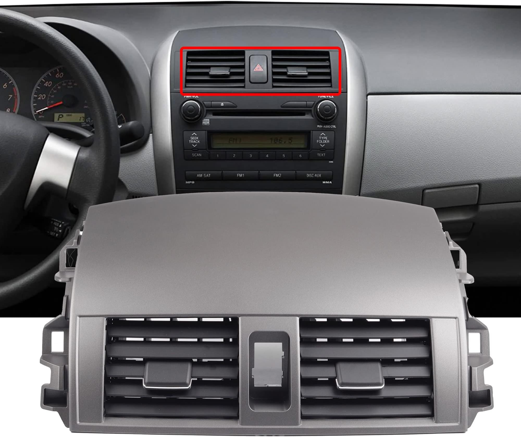 Center Dash A/C Outlet Air Vent Panel Compatible with Toyota Corolla 2008 2009 2010 2011 2012 2013 Replaces# 55670-02160 55663-02060, AC Dashboard Bezel Trim