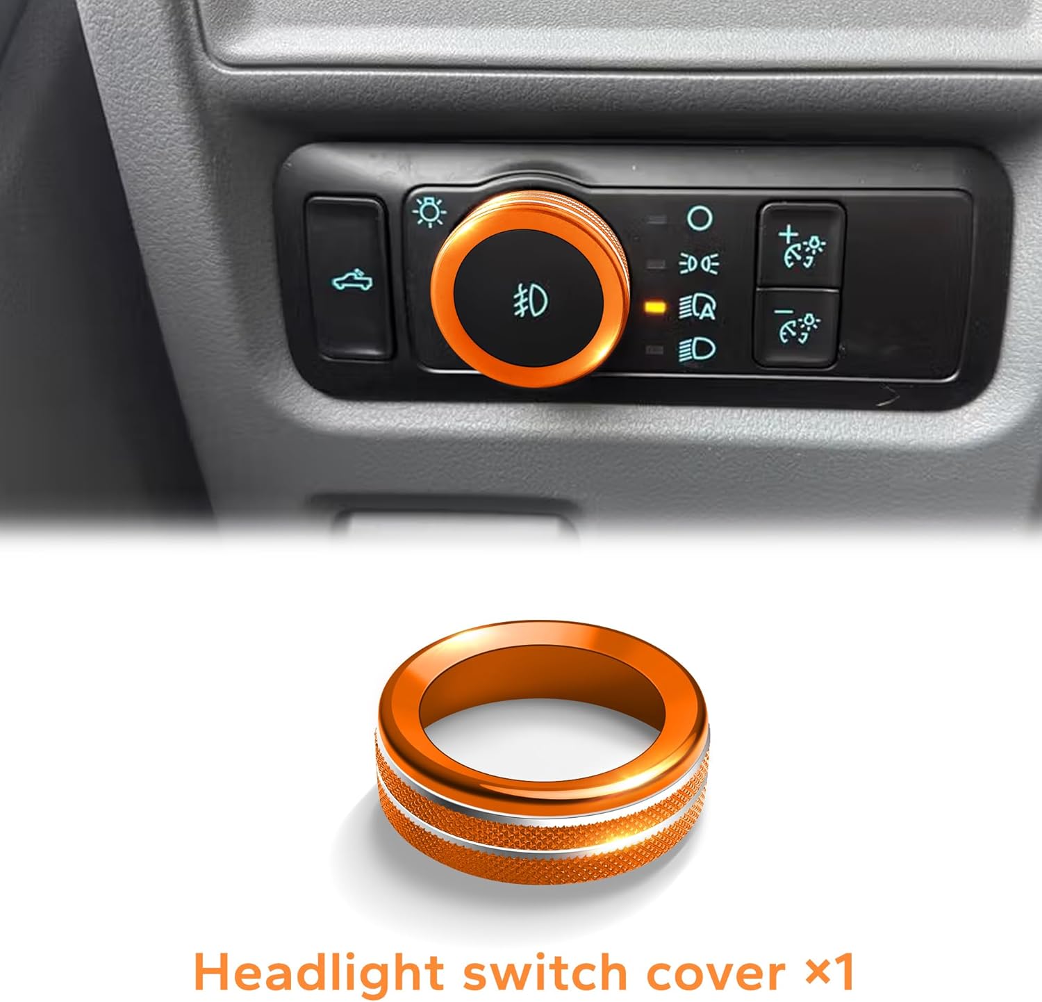 for Ford F150 Accessories 2021-2025 2026 & Super Duty F250 F350 F450 2023-2026, 9pcs Aluminum Alloy Knob Cover Trim Set - Push Start, A/C, Volume, Headlight, Trailer & Drive Mode (Orange)