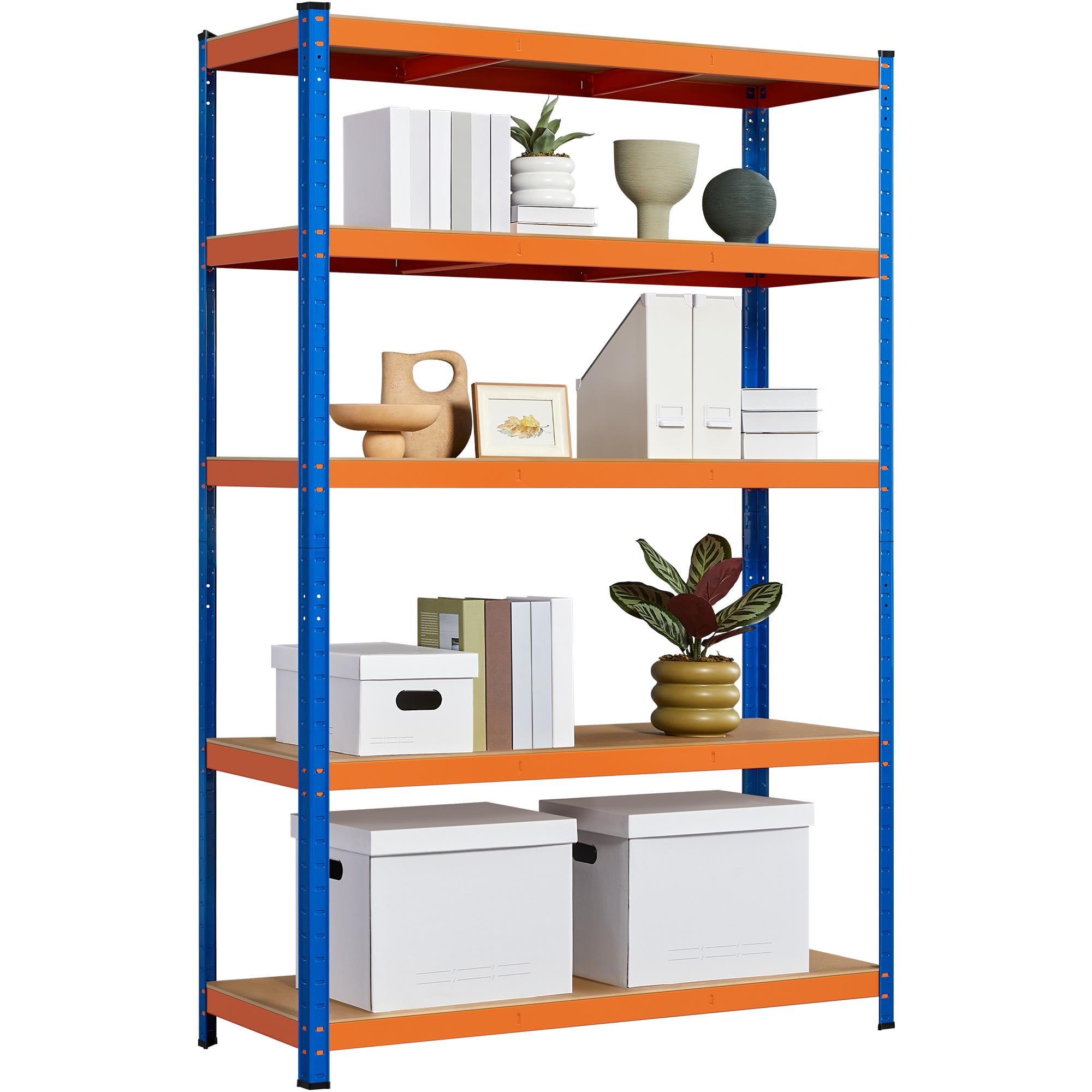 Yaheetech Estantería Metálica de Almacenaje Estantería Galvanizada de 5 Niveles para Garaje Trastero 180x120x45cm Naranja/Azul