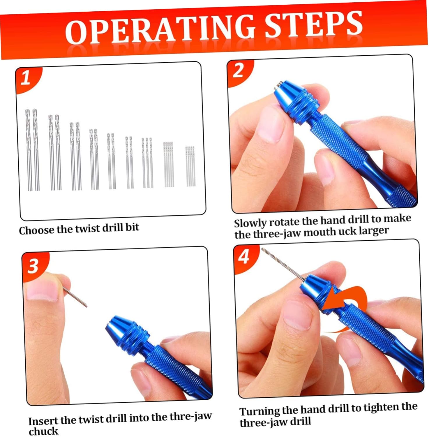 Mikikit 228pcs Mini Precision Hand Drill Woodworking Compact Drill Bits Ribbed Handle for Easy Use for Electronics Model Making and Home Projects