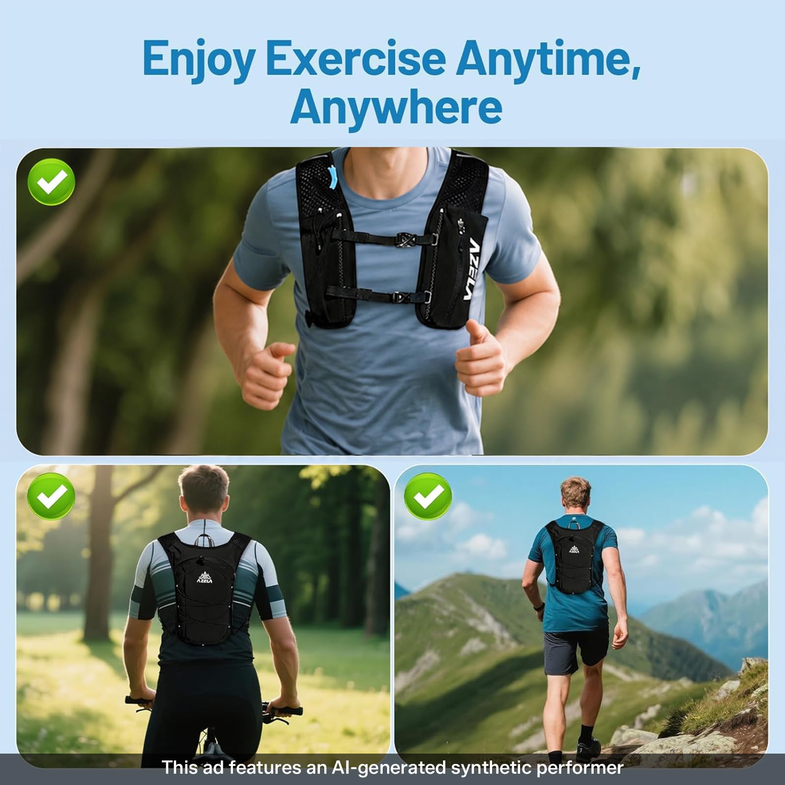 Gilet d'hydratation de course à pied, gilet de course avec poche d'eau de 2 L, sac d'hydratation léger pour randonnée, sentier, course à pied, cyclisme, course, marathon pour homme et femme