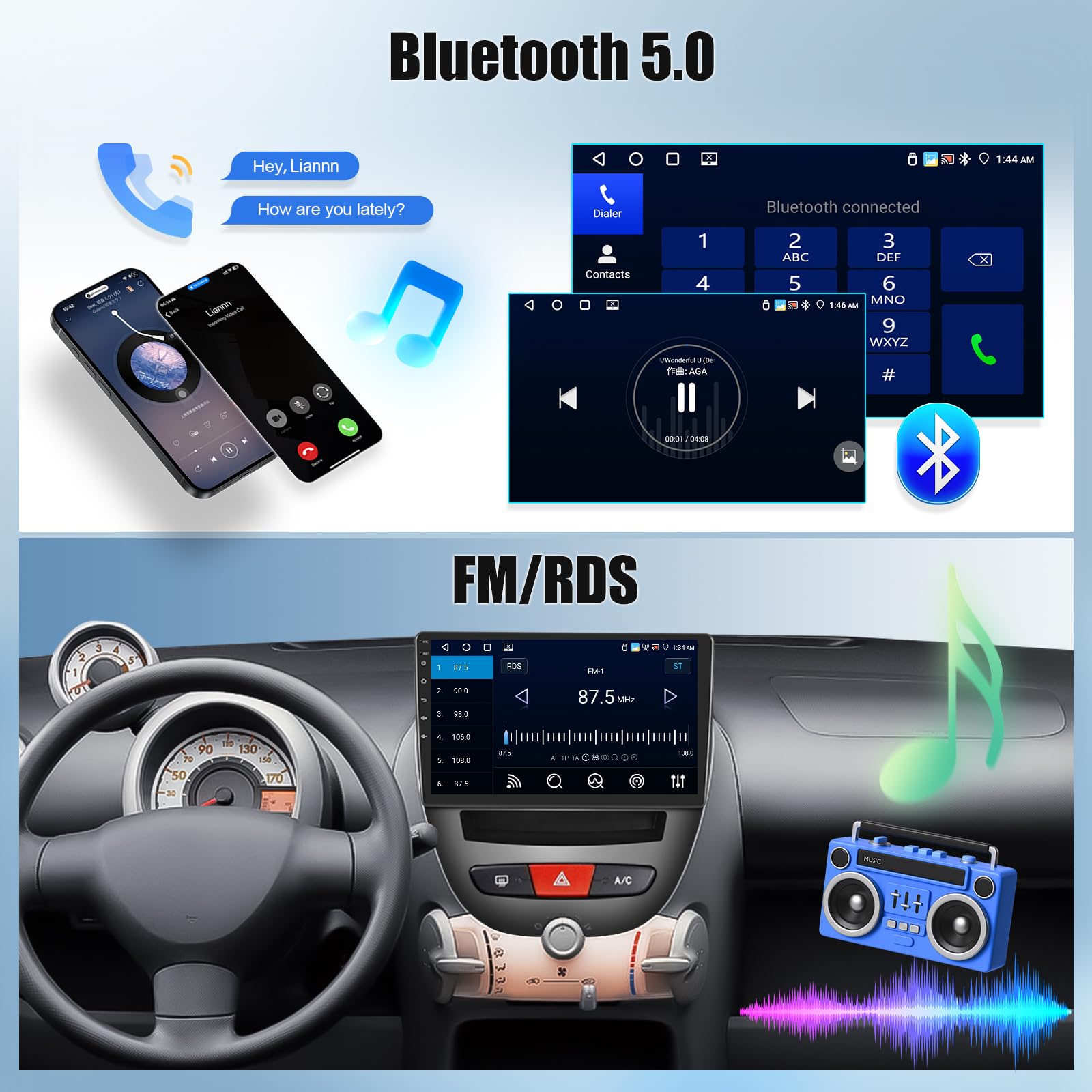 OiLiehu 4+64GB Android 13 2 DIN CarPlay Android Auto para Peugeot 107/Citroën C1/Toyota Aygo (2004-2014) Pantalla de 10,1 Pulgadas Mirror Link Bluetooth FM/RDS GPS WiFi SWC EQ Camara Marcha Atras
