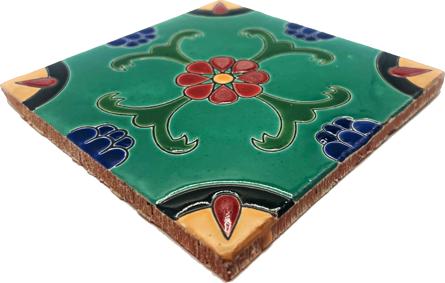 Handmade Ceramic Relief Tile Set - 4-Pack 4"x4" - Four Unique Artisan Designs for Kitchen, Bathroom, and Home Decor. - Pack of 4 image 5