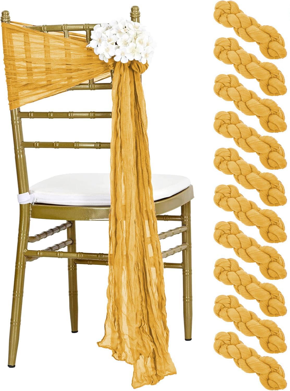 mds Christmas Cheesecloth Chair Sashes 17x70 Inch - Pack of 50 - Rustic Gauze Chair Bows for New Year Holiday Party, Harvest Dinner, Thanksgiving, Wedding, Banquet Farmhouse Home Décor - Gold — image 1