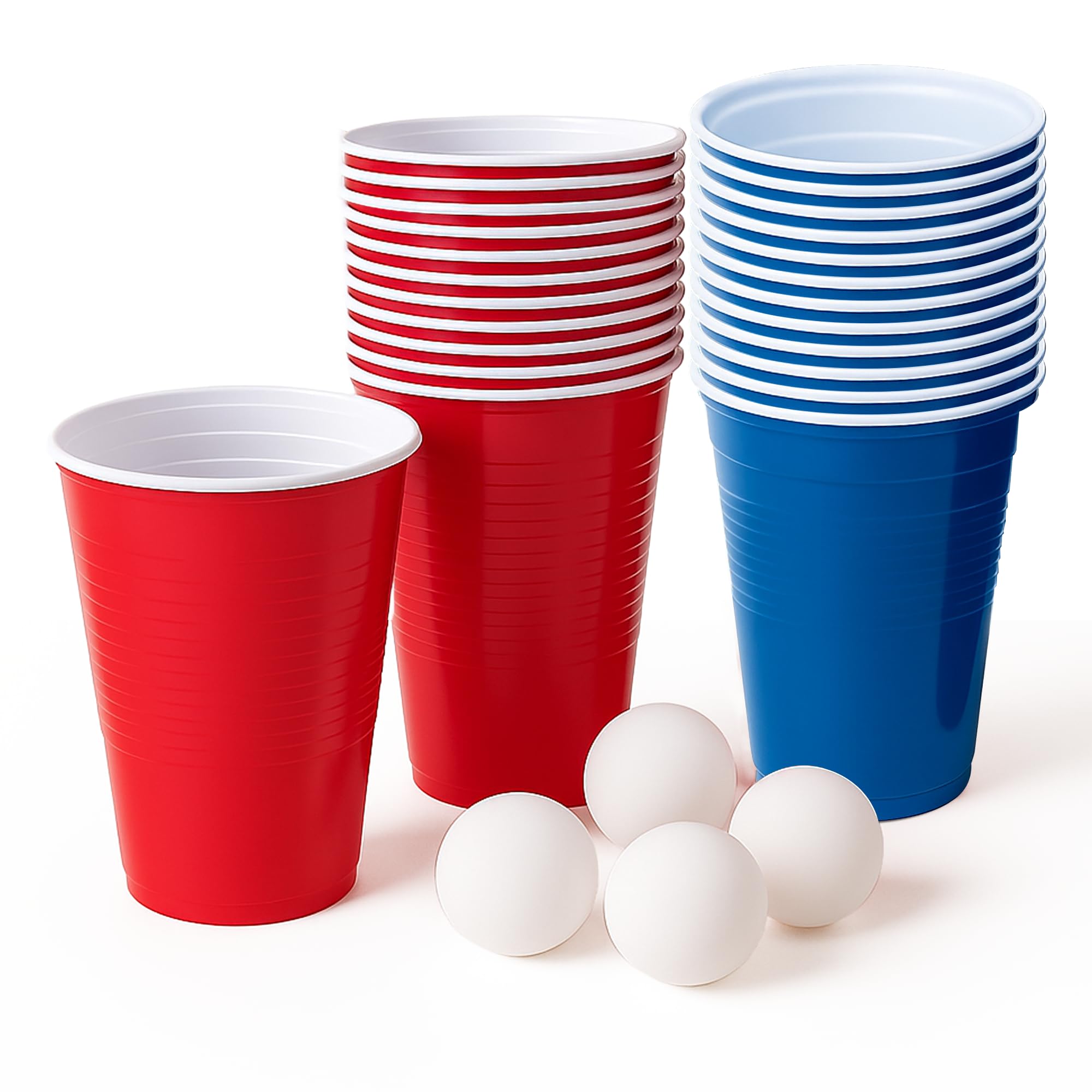 ZOPPER Party Cup 450ml,10Red -10Blue Plastic Cups with 4 Ping Pong Balls, 24pcs Party Game Pong Set for Students Party Cups for Birthday,Party,Picnics, Weddings, Christmas, Anniversary, Summer Fun