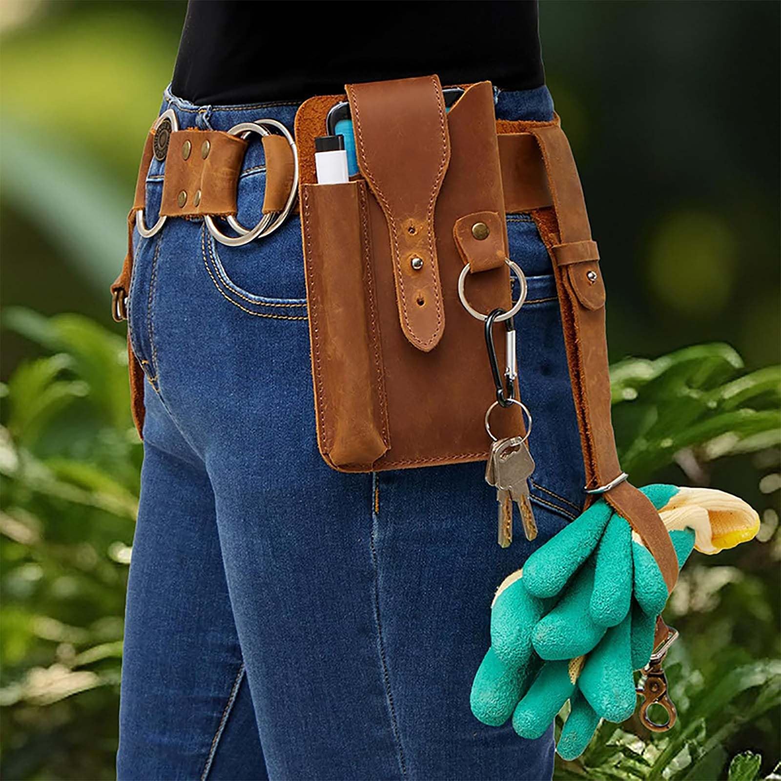 Ceinture à Outils de Jardinage, Petite Ceinture en Cuir, Cadeaux de Jardinage, Sac pour Femme, étui de Fleuriste, Trousse à Outils multifonctionnelle personnalisée, Marron Naturel