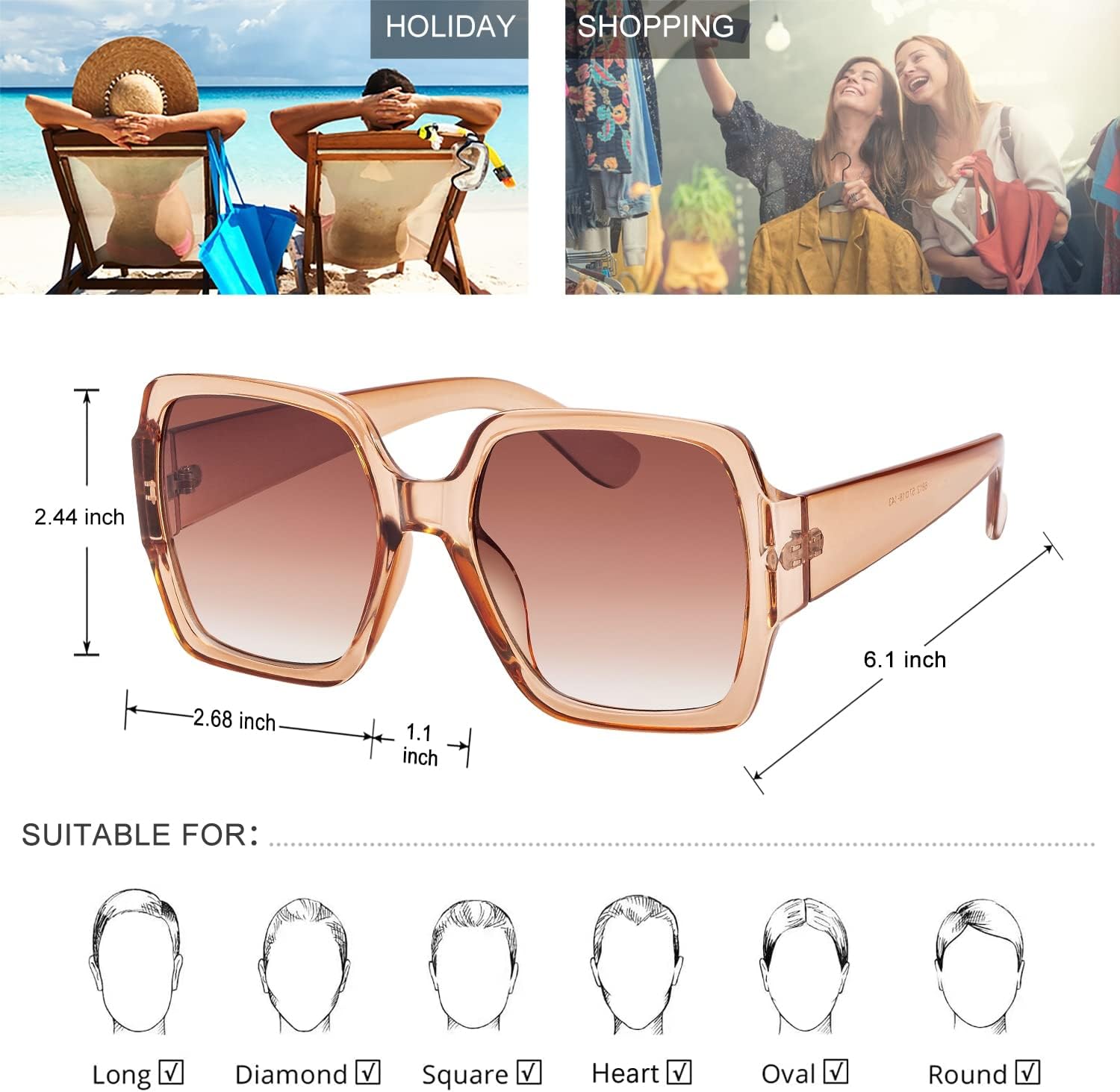 SEVOS Oversized Square Sunglasses For Women Fashion UV400 Protection Big Large UV Protection Men Sun Glasses - Image 5