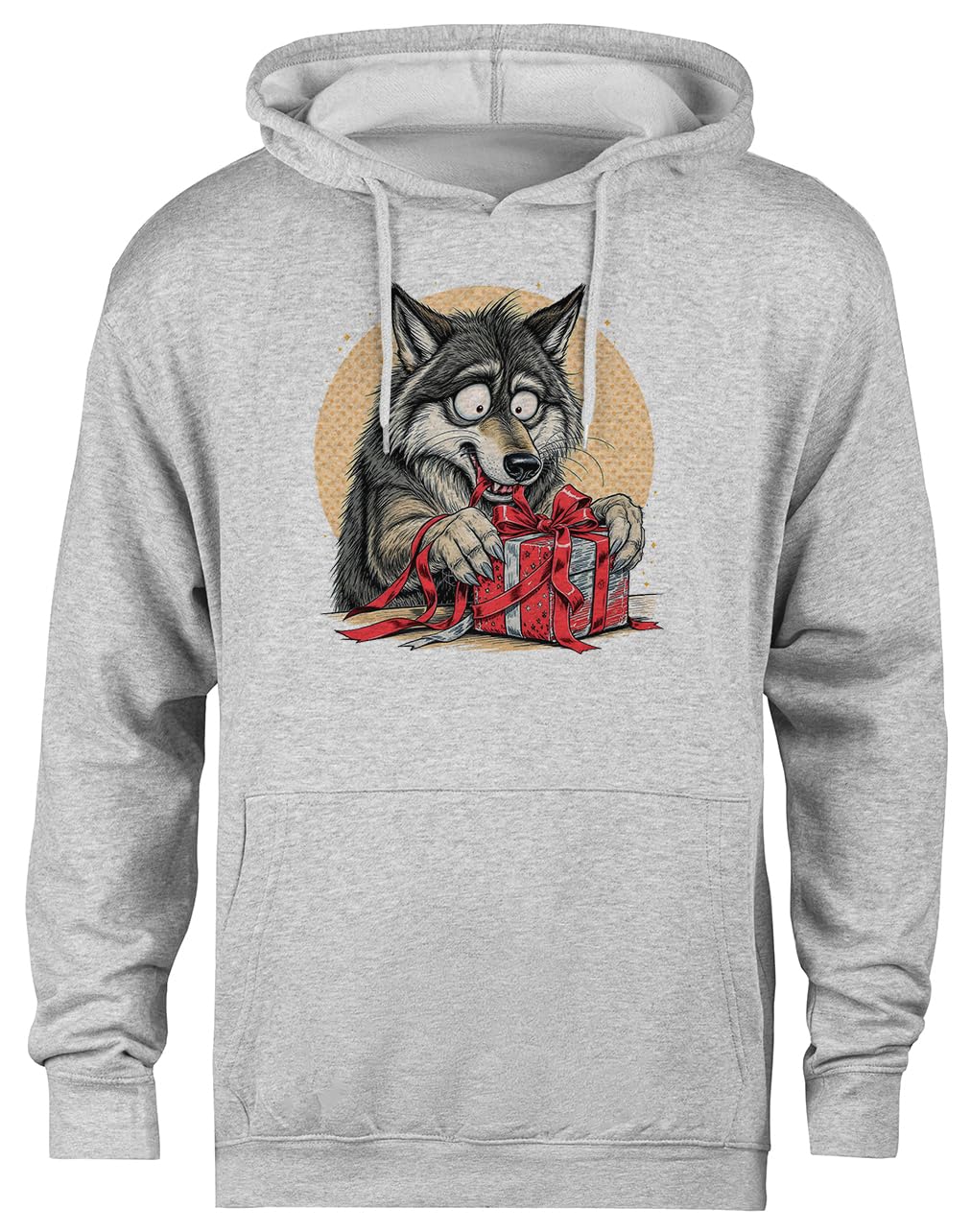 Wilk Bożonarodzeniowy Szara Bluza Z Kapturem Unisex Bez Płci Unisex Grey Hoodie Genderless Pullover