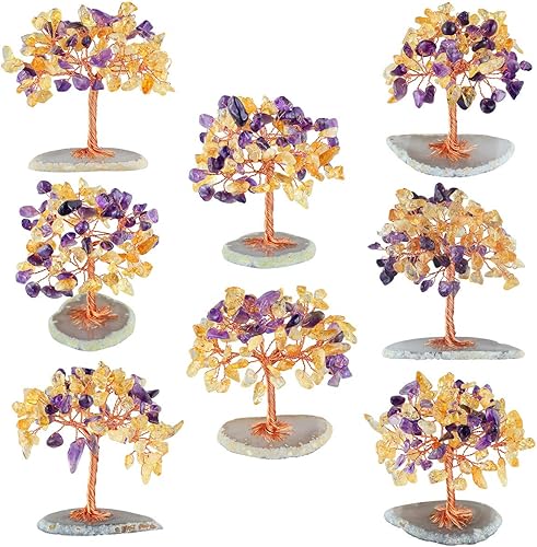 Miniatura 7 de mookaitedecor Árbol de cobre con amatista natural, cuarzo rosa y acuario, con base de ágata, decoración del hogar para riqueza y suerte, 3.5 a 4
